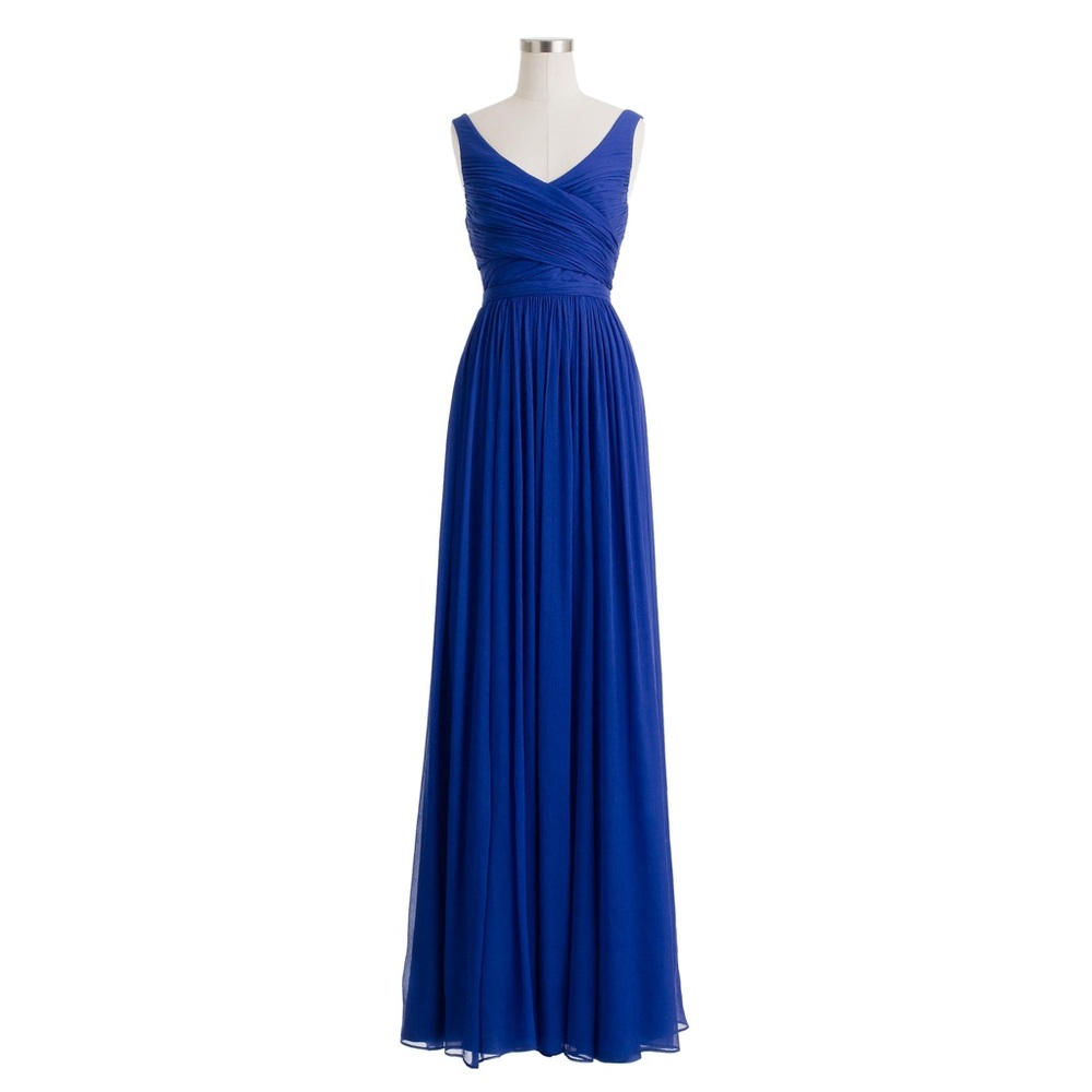 J.Crew Blue Heidi Long Dress In Silk Chiffon
